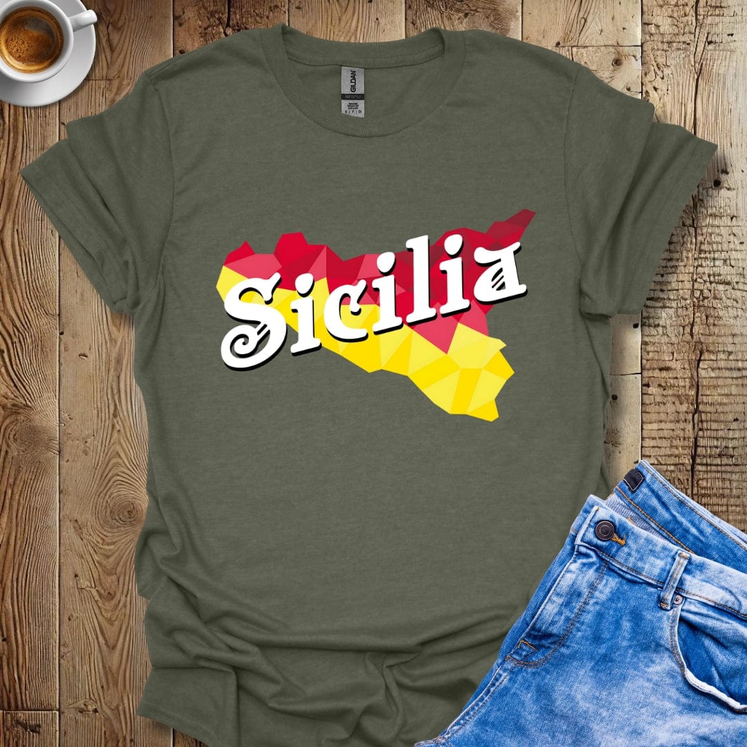 Sicilia with Modern Map of Sicily Italian Pride T-shirt