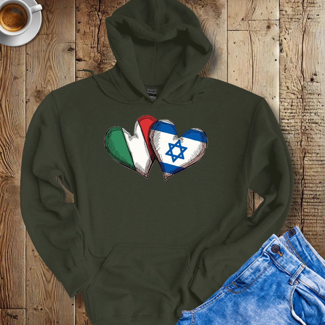Half Jewish Italian Heart Flags Hoodie Sweatshirt
