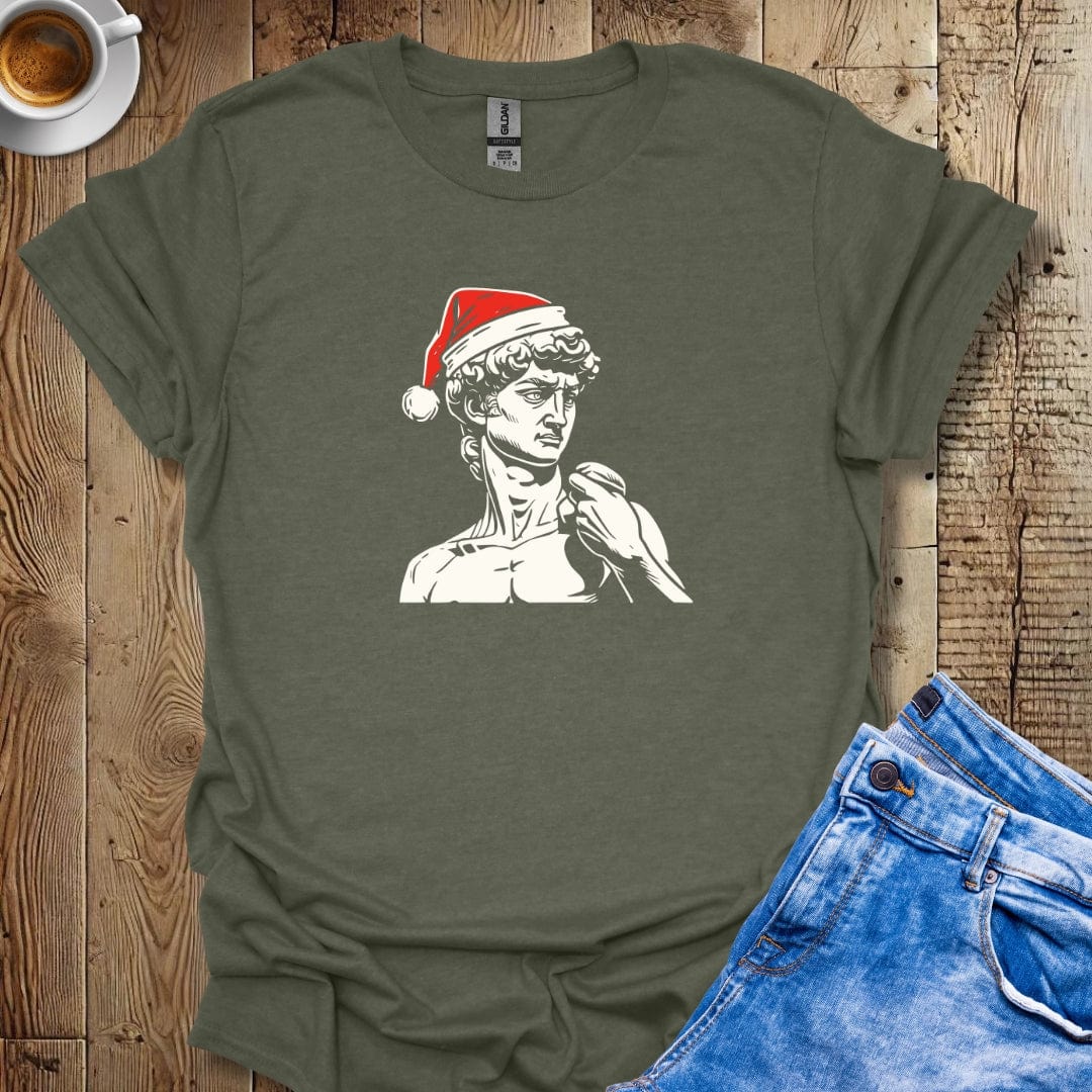 Statue Of David In Santa Hat Italian Christmas T-shirt