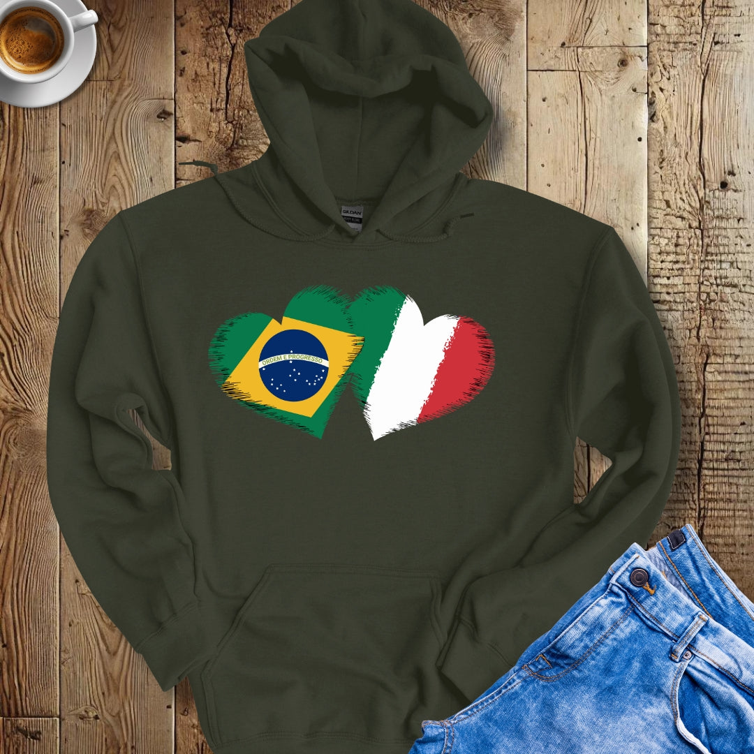Half Brazilian Half Italian Flag Hearts Hoodie Sweatshirt