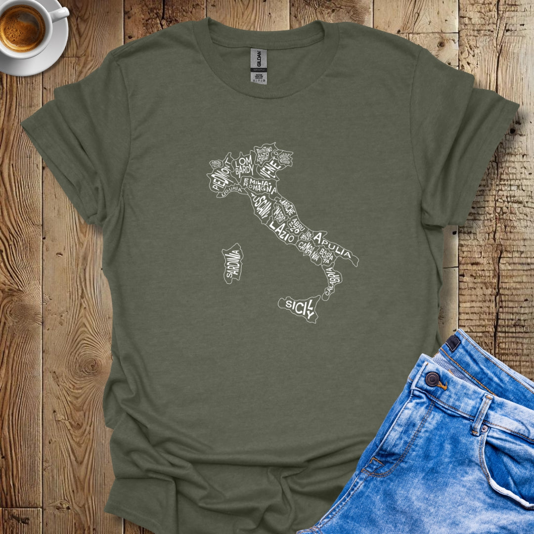 Regional Map of Italy in White T-shirt