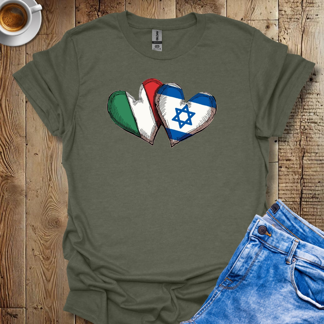 Half Jewish Italian Heart Flags T-shirt