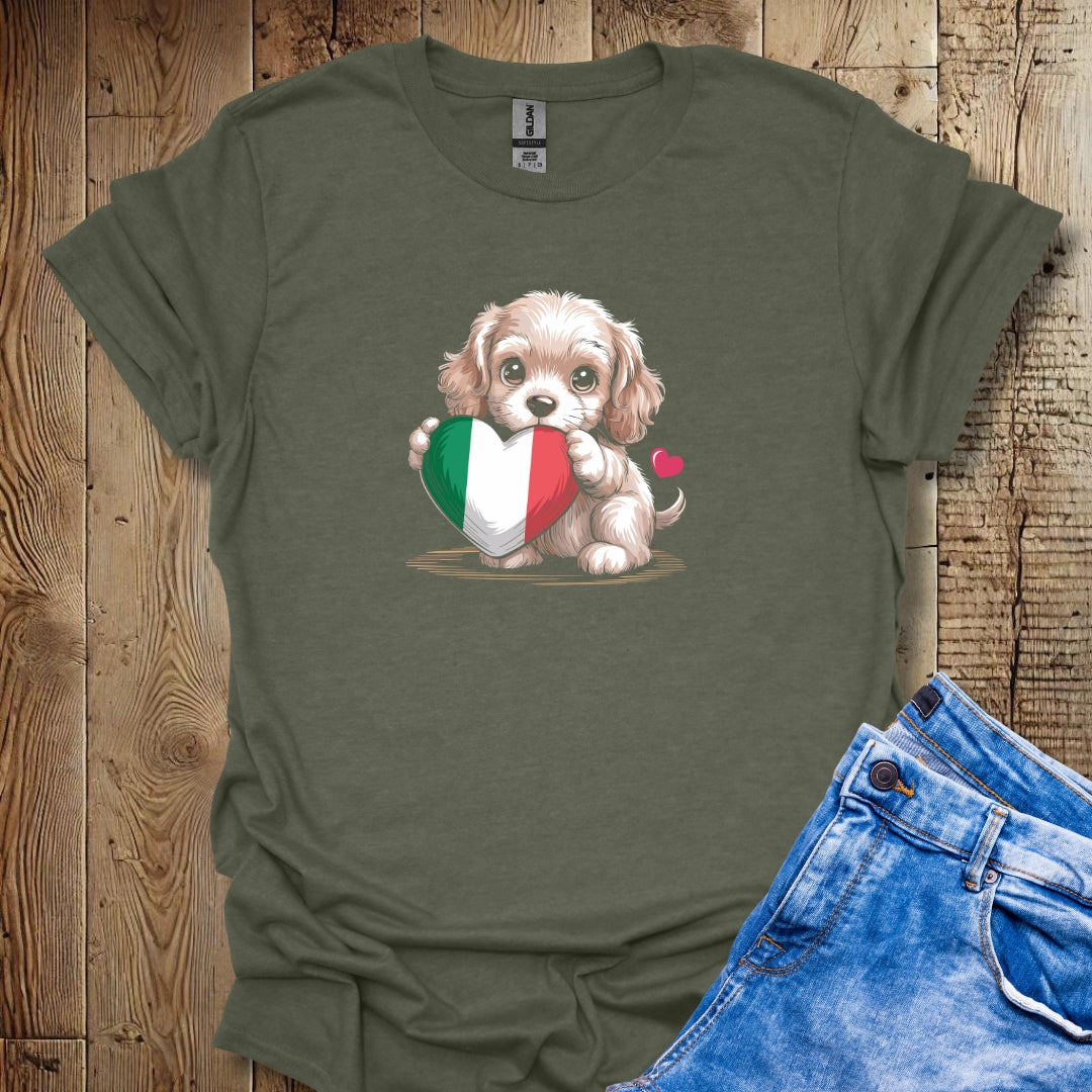 Cocker Spaniel Puppy with Italian Heart Flag T-shirt