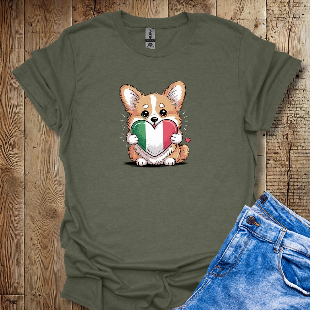 Corgi Puppy with Italian Heart Flag T-shirt