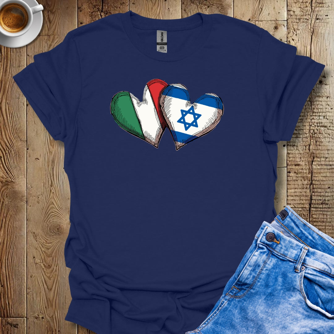 Half Jewish Italian Heart Flags T-shirt