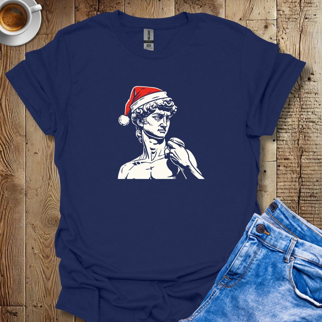 Statue Of David In Santa Hat Italian Christmas T-shirt