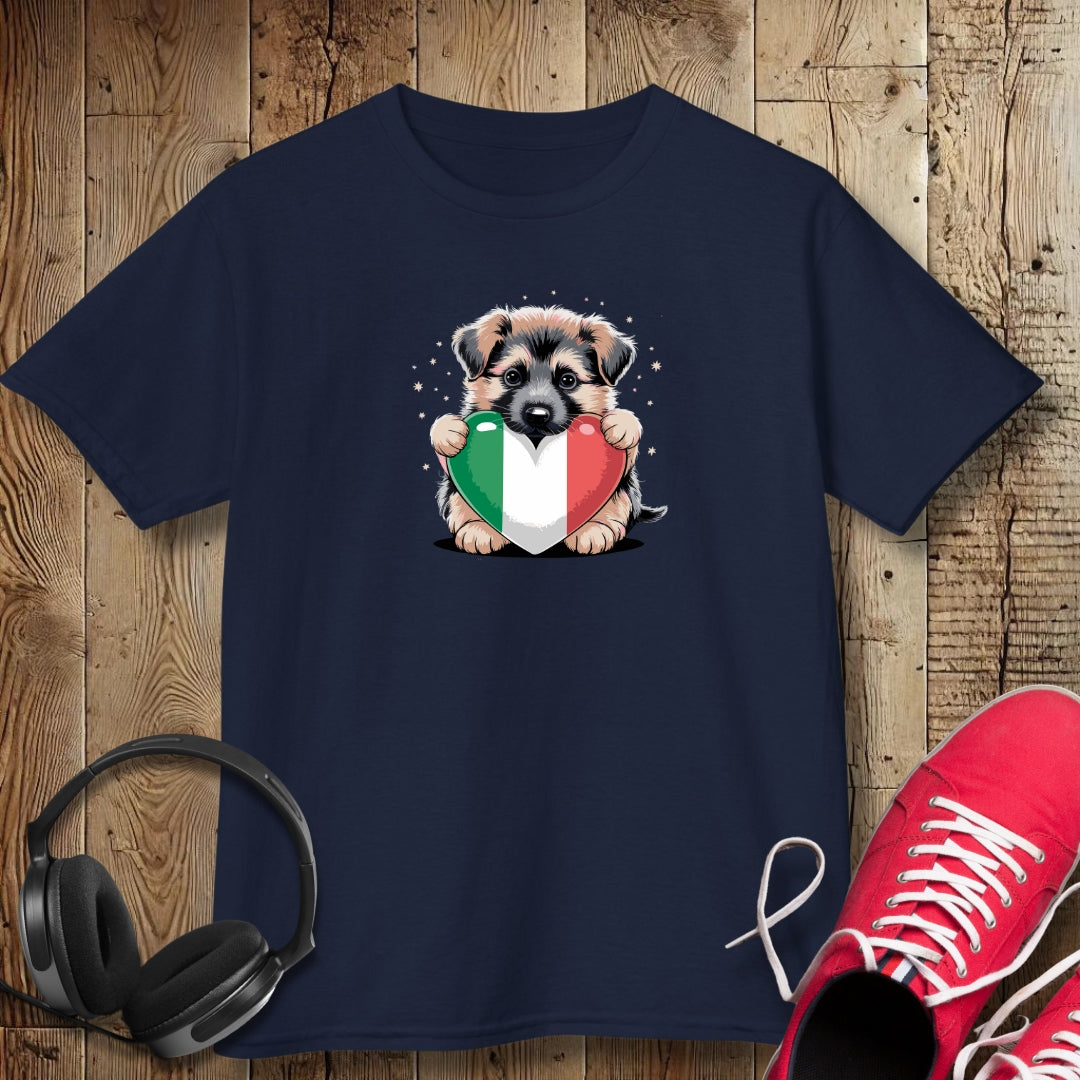 German Shepherd Puppy with Italian Heart Flag Kids Tee