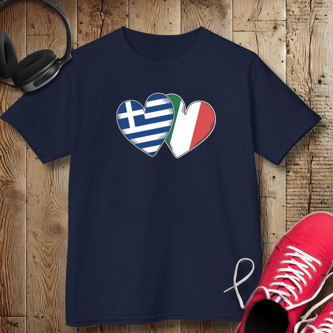 Greek Italian Flag Hearts Kids Tee