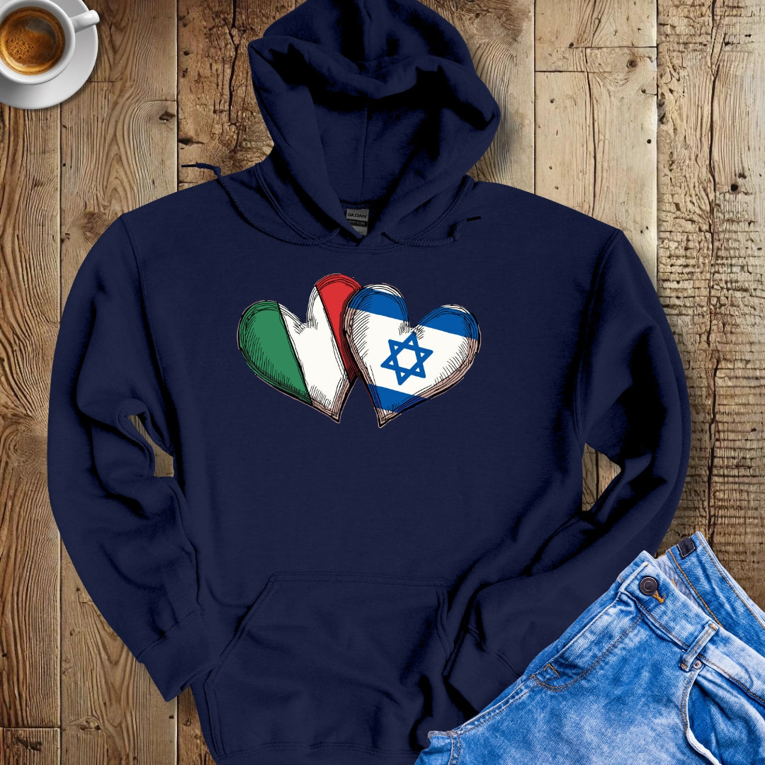 Half Jewish Italian Heart Flags Hoodie Sweatshirt