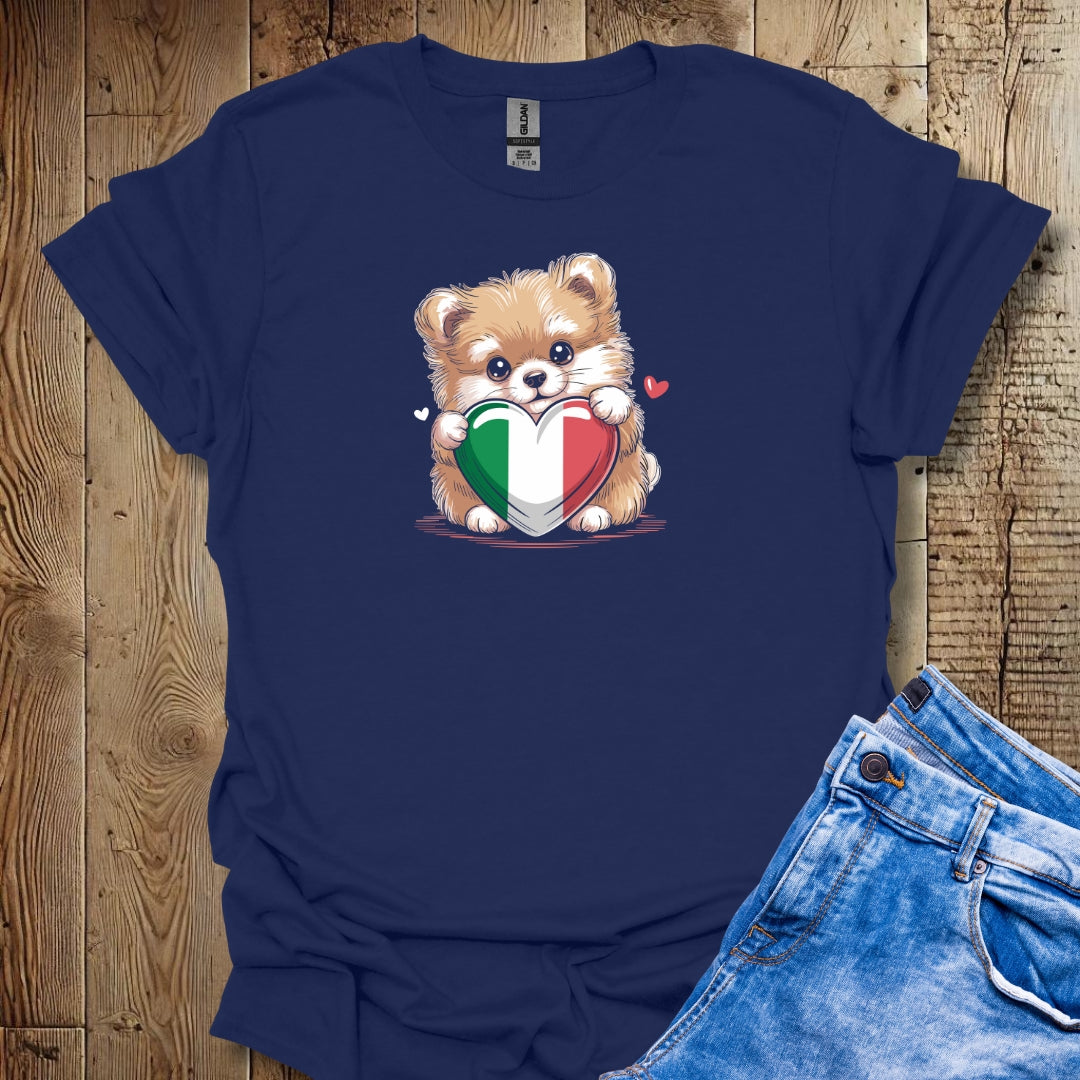 Pomeranian Puppy with Italian Heart Flag T-shirt