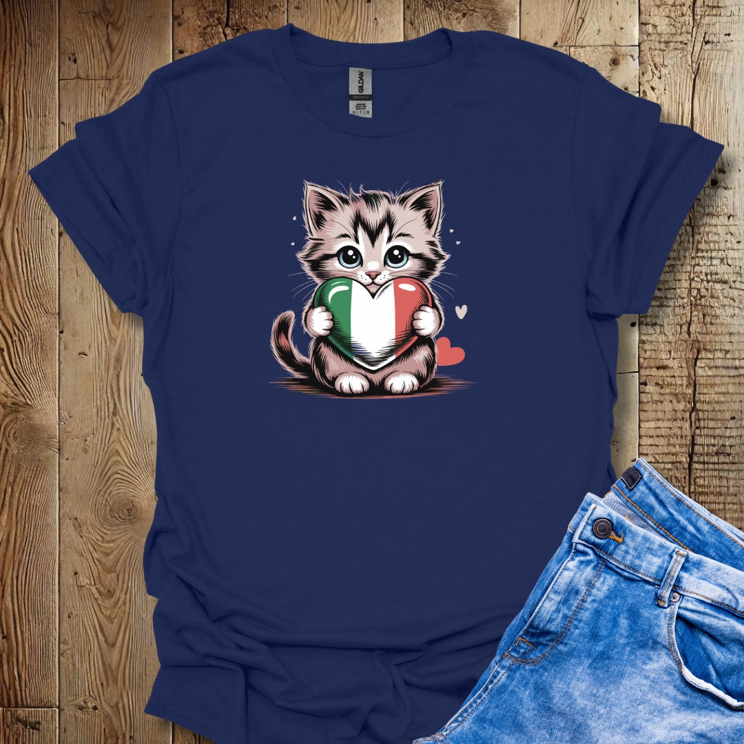 Kitten with Italian Heart Flag T-shirt