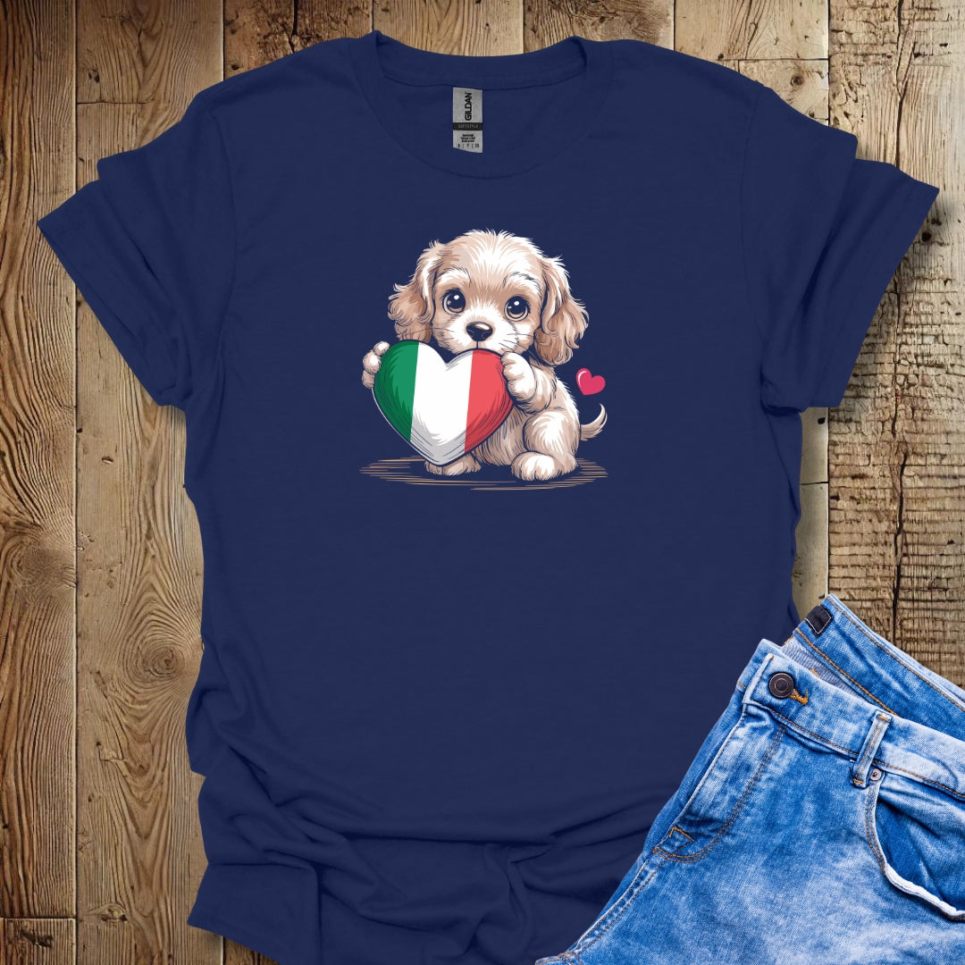Cocker Spaniel Puppy with Italian Heart Flag T-shirt