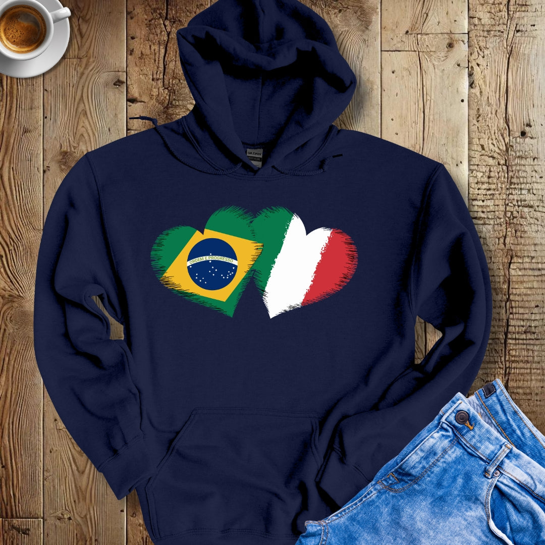 Half Brazilian Half Italian Flag Hearts Hoodie Sweatshirt