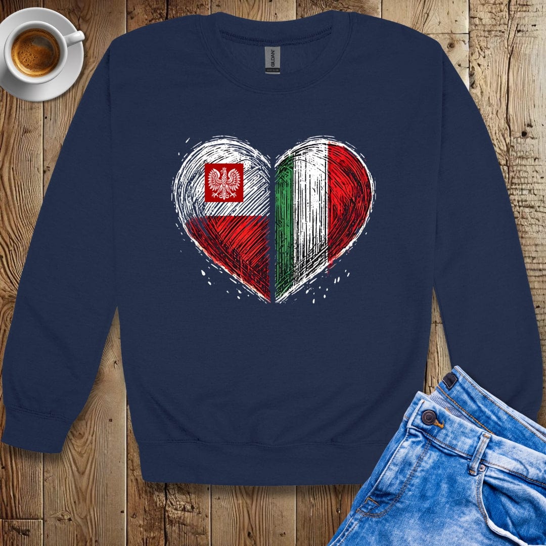 Half Polish Half Italian Flag Heart Crew Neck Sweatshirt