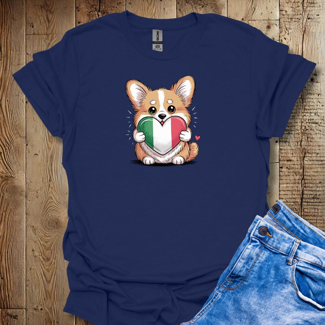 Corgi Puppy with Italian Heart Flag T-shirt