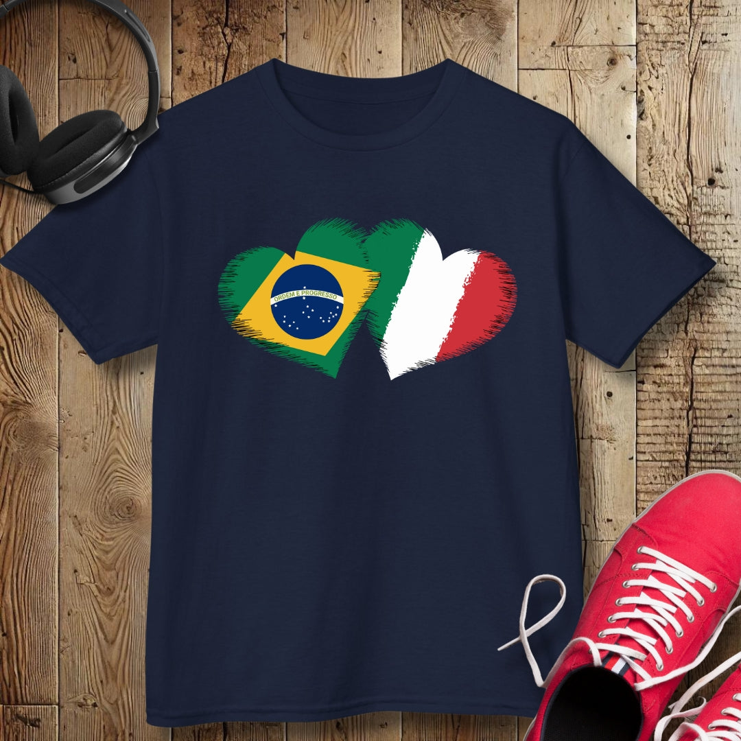Brazilian Italian Flag Hearts Kids Tee
