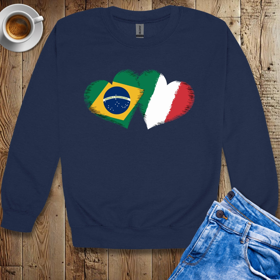 Half Brazilian Half Italian Flag Hearts Sweatshirt