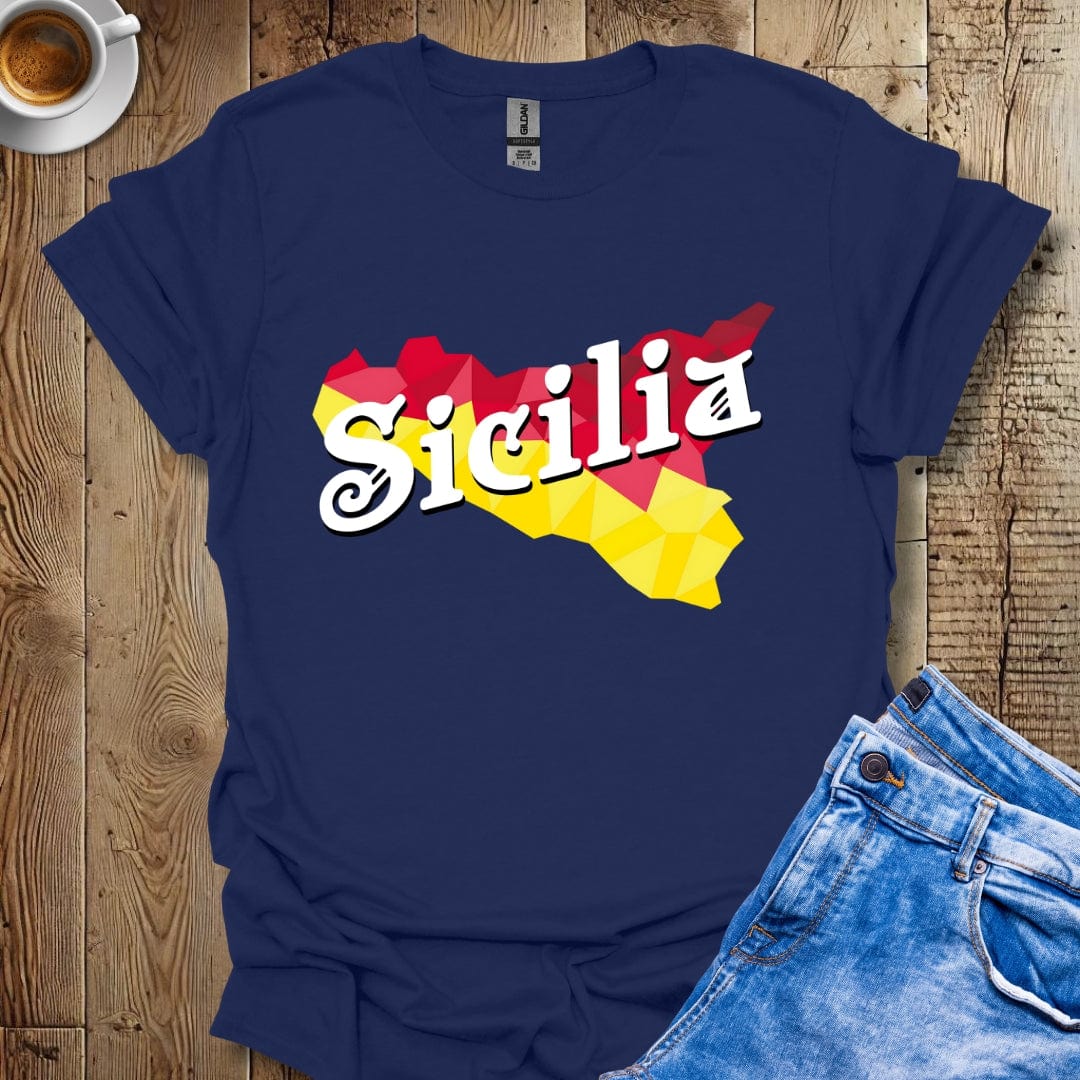 Sicilia with Modern Map of Sicily Italian Pride T-shirt