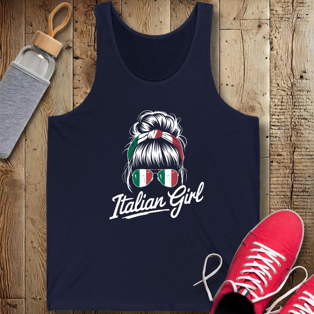 Italian Girl Messy Bun Unisex Jersey Tank