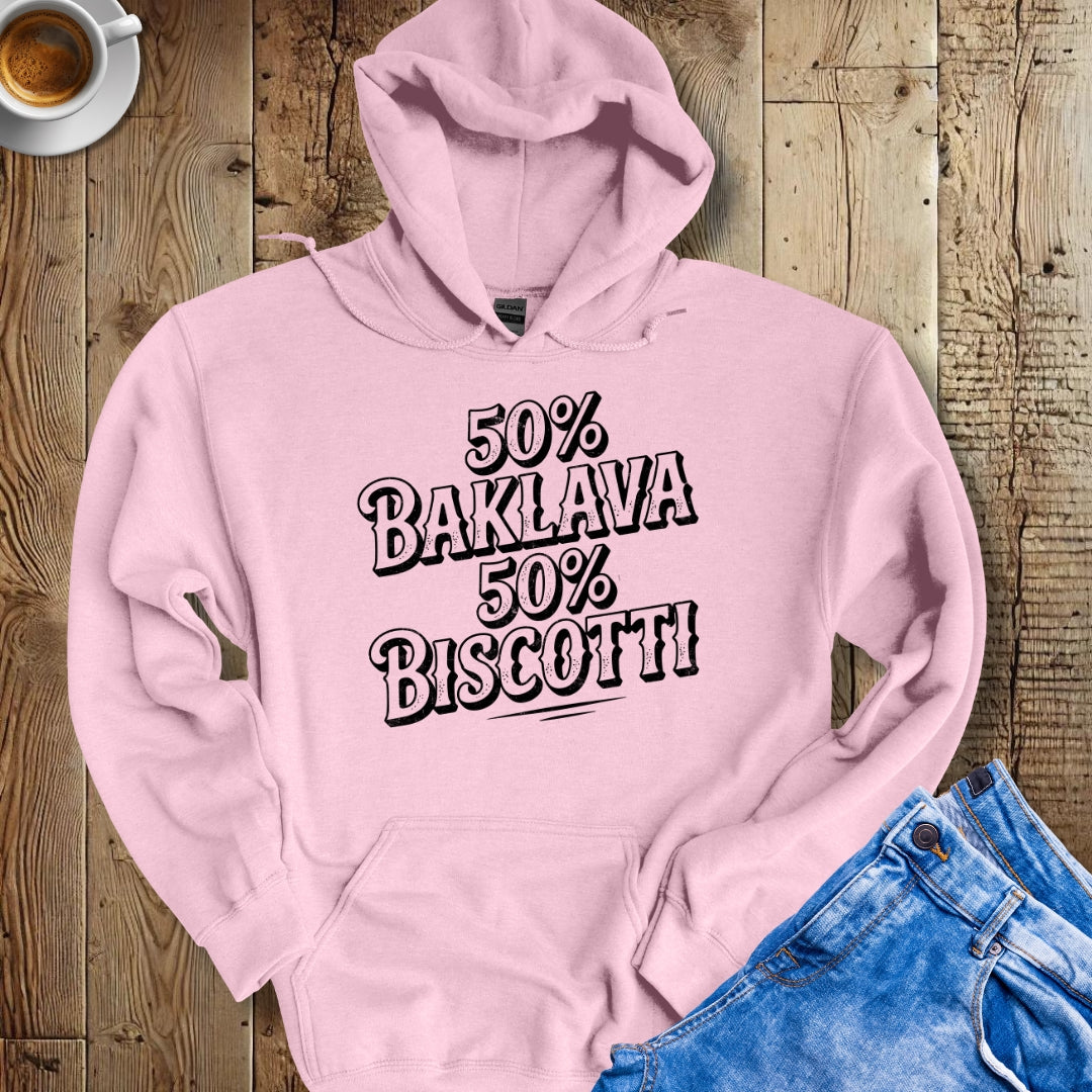 50% Baklava 50% Biscotti Half Greek Italian Hoodie Sweatshirt