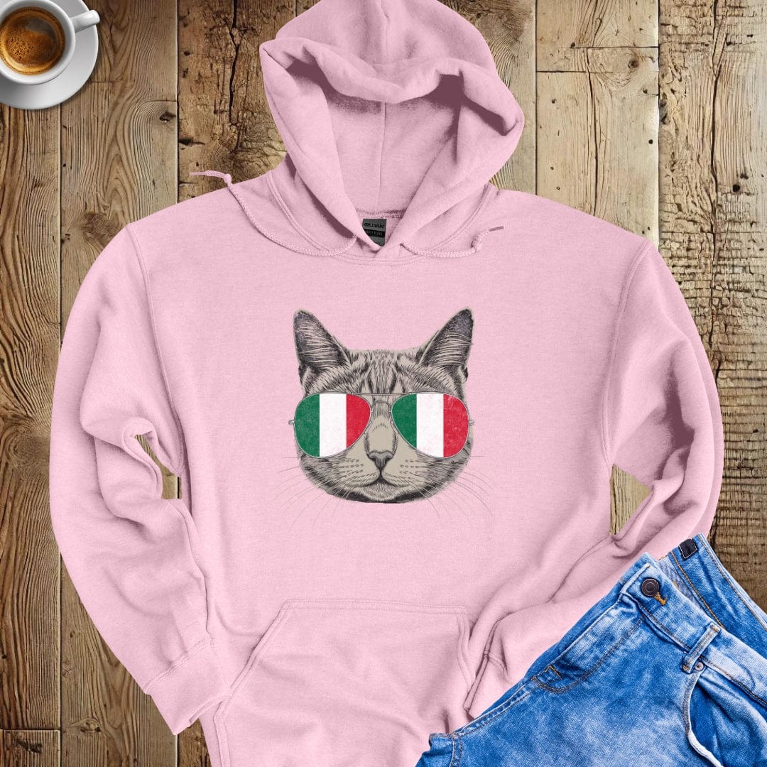 Cat with Italian Flag Sunglasses Hoodie Sweatshirt