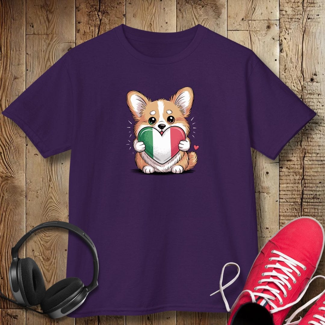 Corgi Puppy with Italian Heart Flag Kids Tee