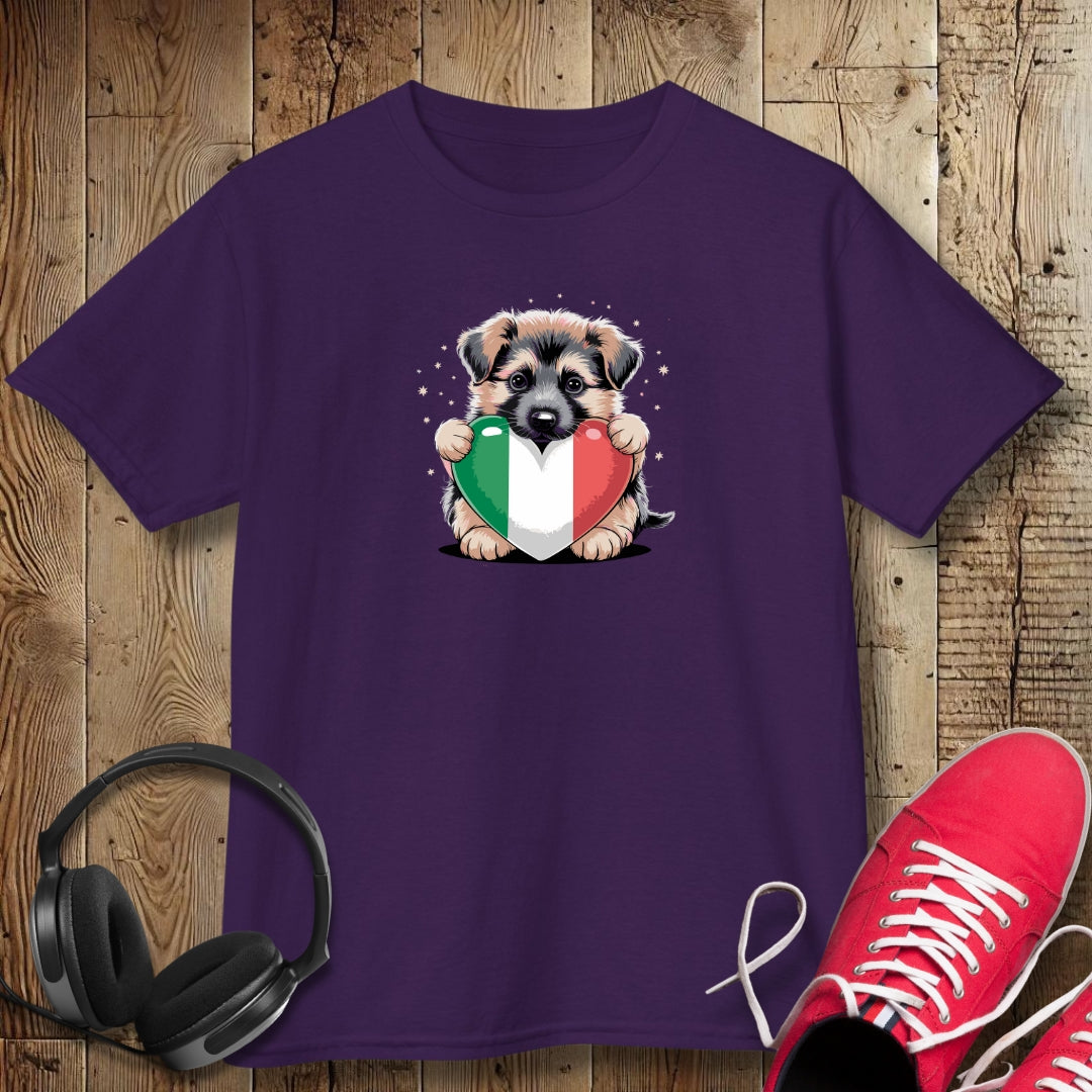 German Shepherd Puppy with Italian Heart Flag Kids Tee