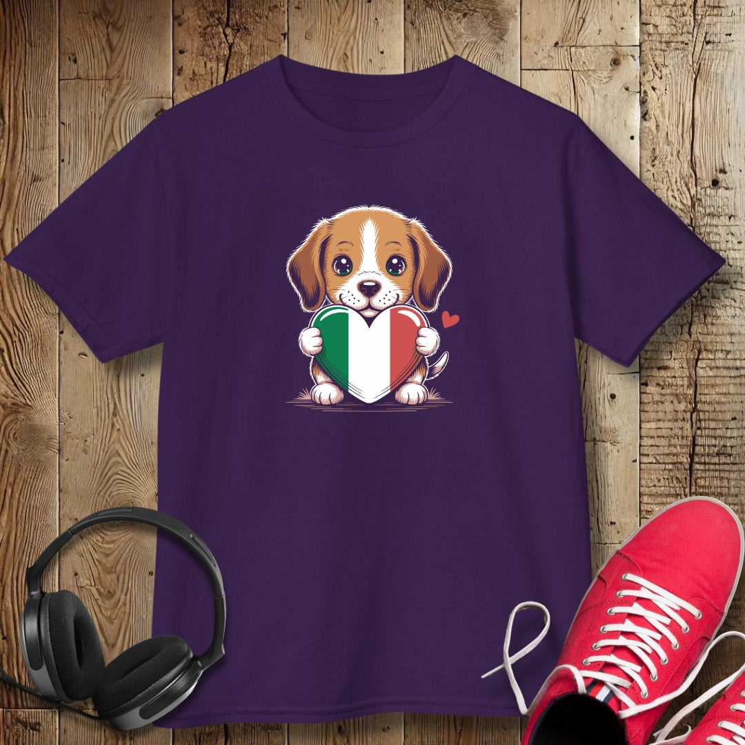 Beagle Puppy with Italian Heart Flag Kids Tee
