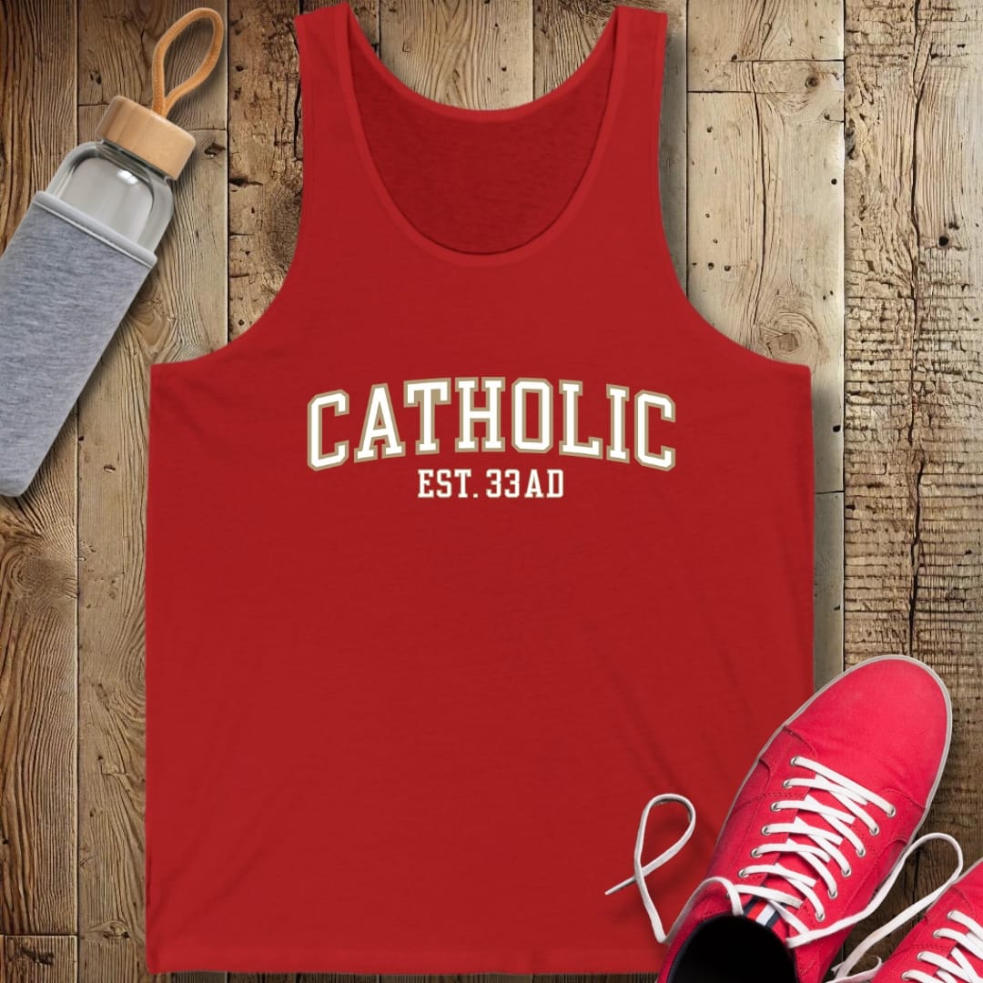 Catholic est 33 AD Unisex Jersey Tank