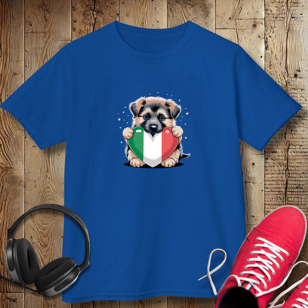 German Shepherd Puppy with Italian Heart Flag Kids Tee