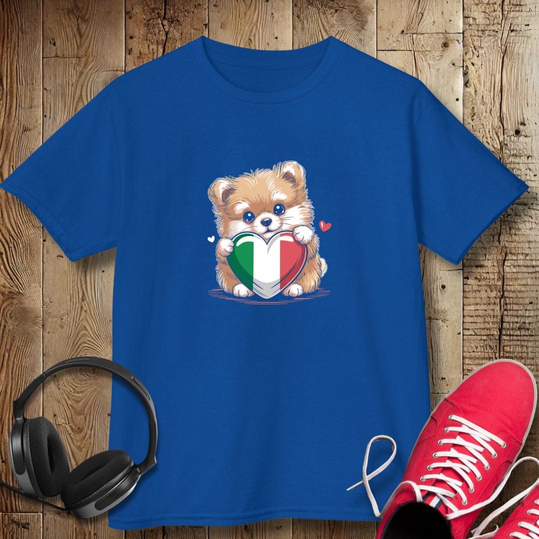 Pomeranian Puppy with Italian Heart Flag Kids Tee