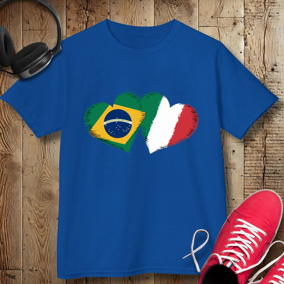 Brazilian Italian Flag Hearts Kids Tee