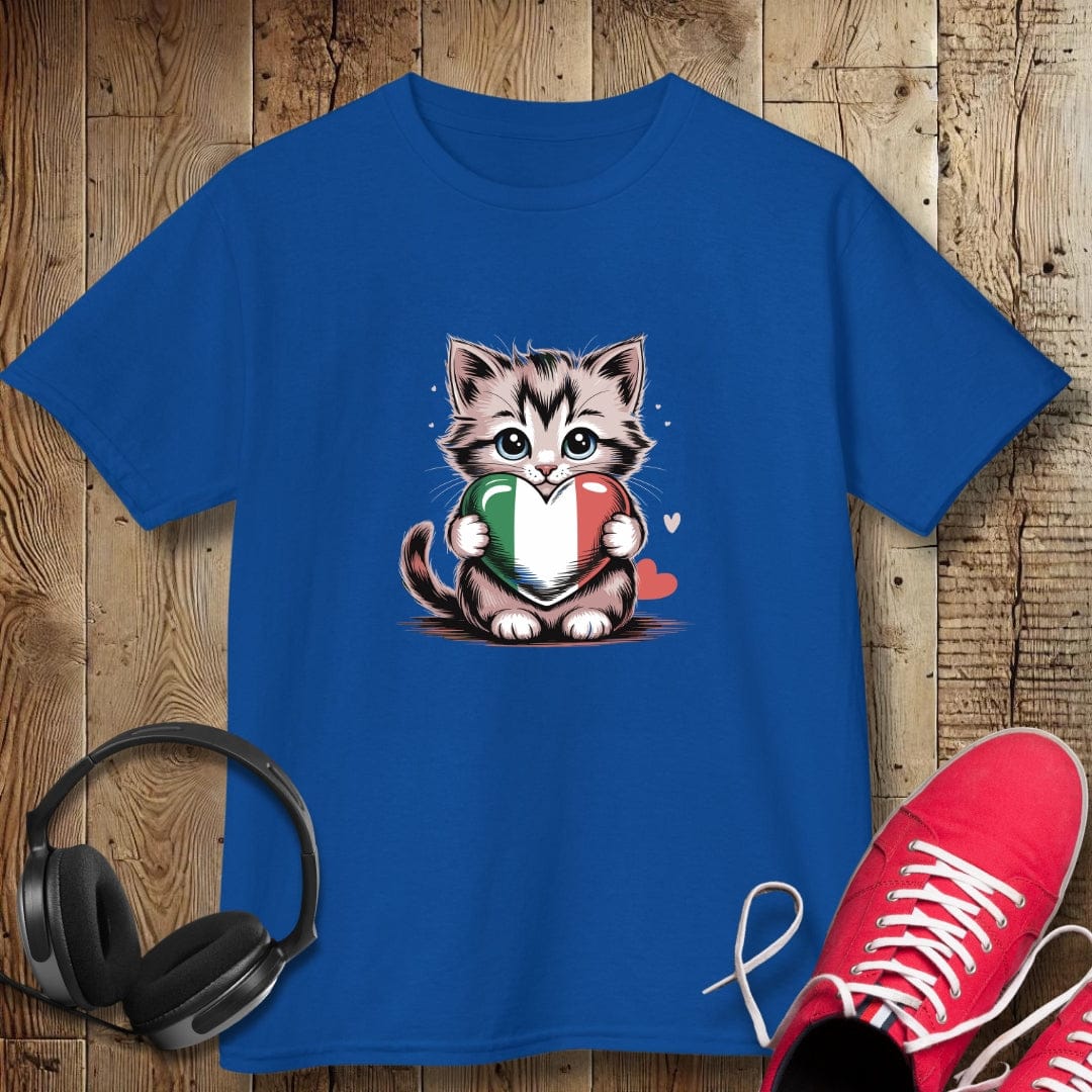 Kitten with Italian Heart Flag Kids Tee