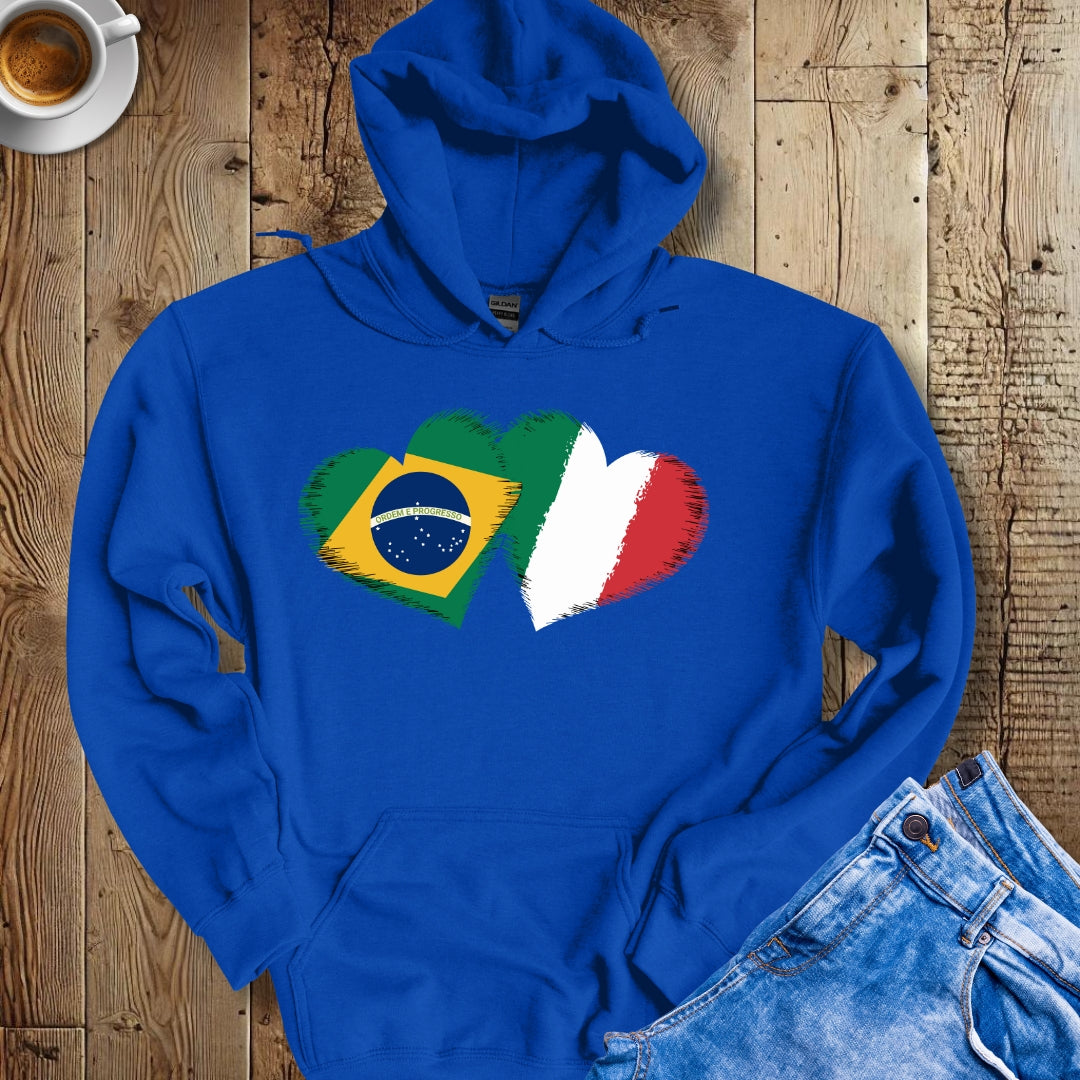 Half Brazilian Half Italian Flag Hearts Hoodie Sweatshirt