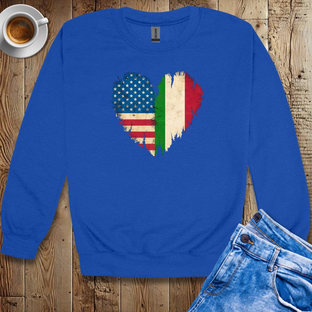 American and Italian Flag Distressed Heart Sweatshirt
