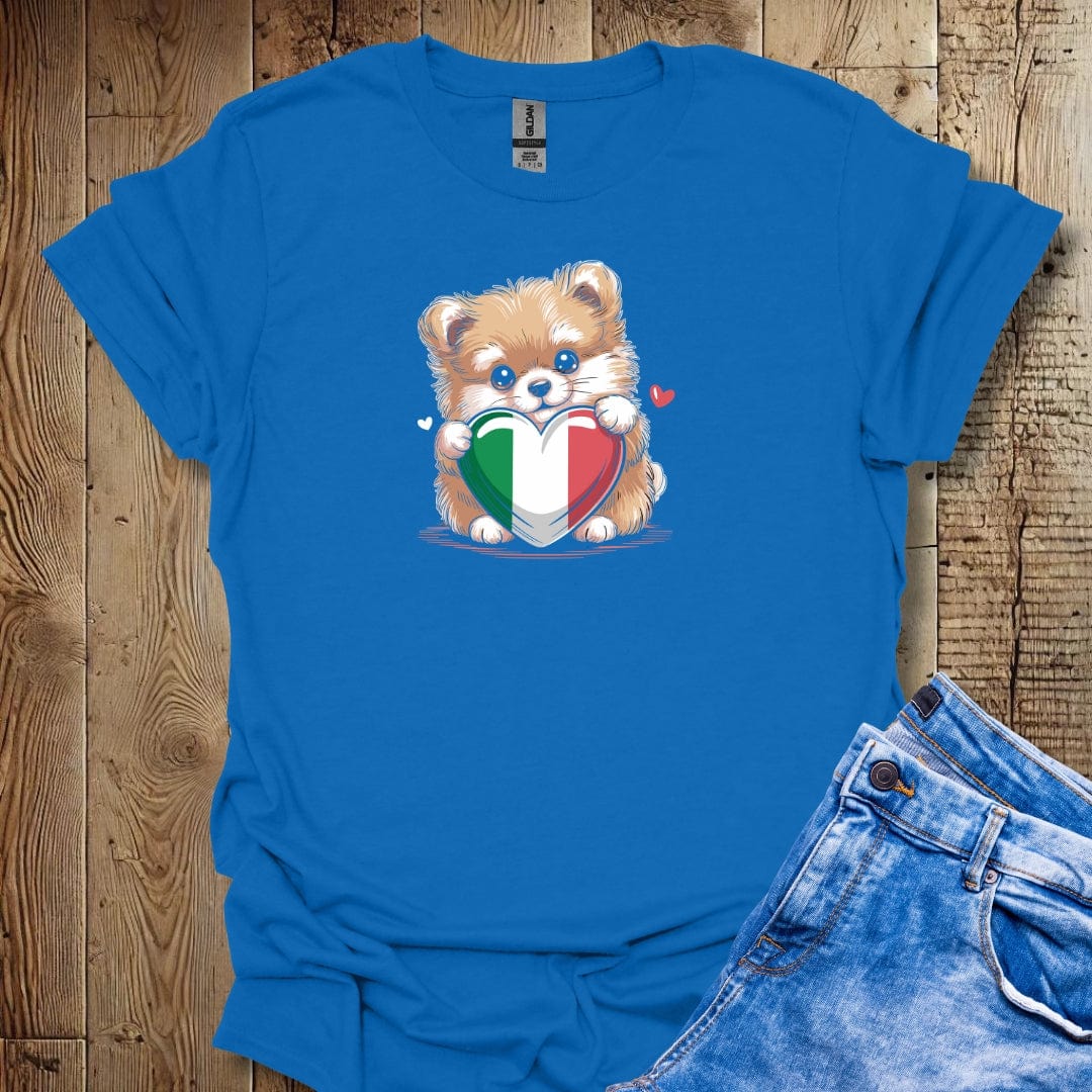 Pomeranian Puppy with Italian Heart Flag T-shirt