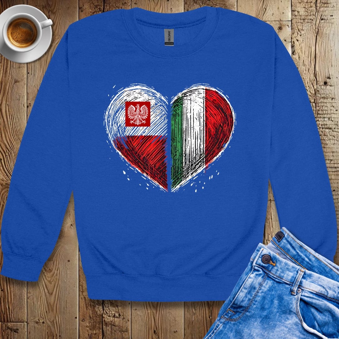Half Polish Half Italian Flag Heart Crew Neck Sweatshirt