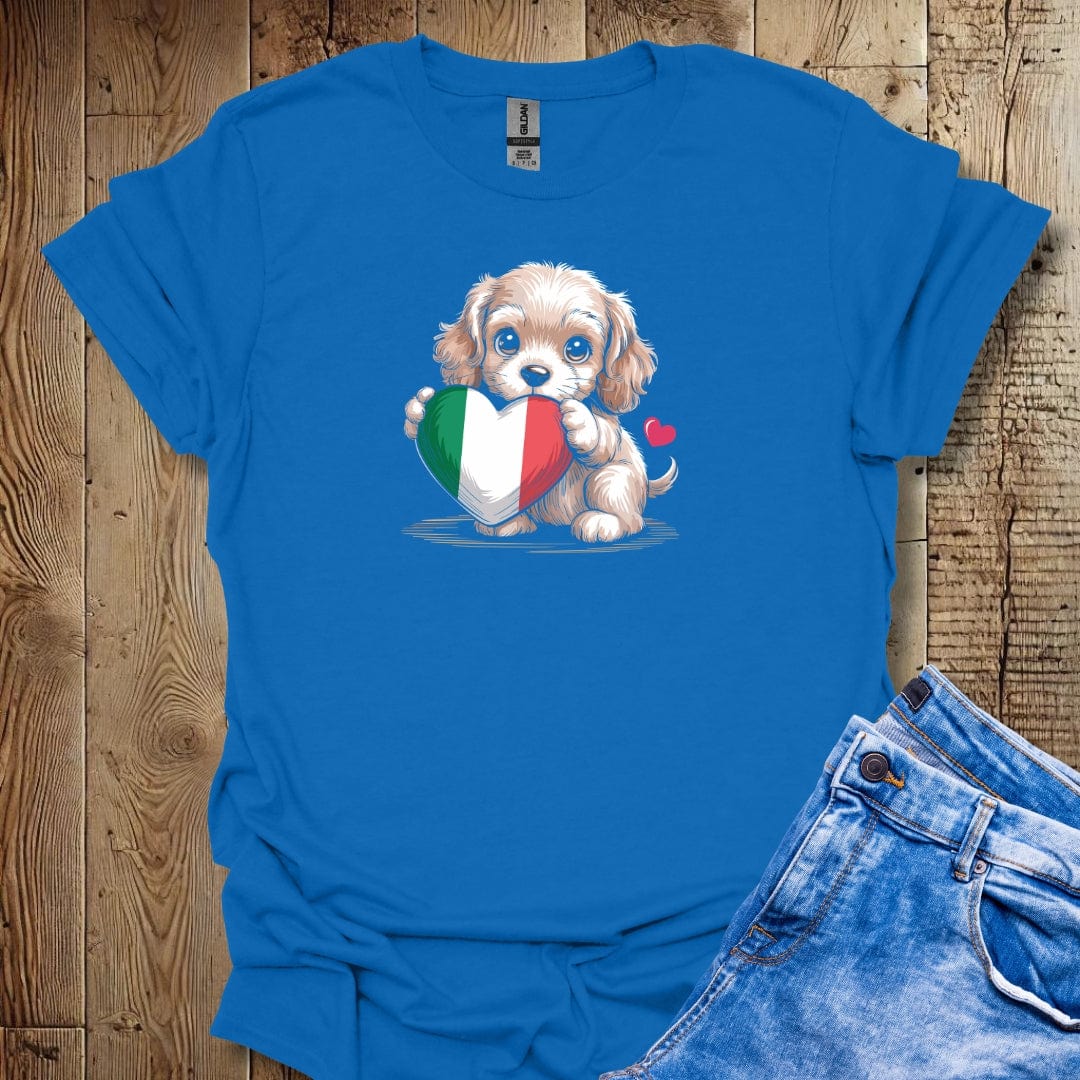 Cocker Spaniel Puppy with Italian Heart Flag T-shirt