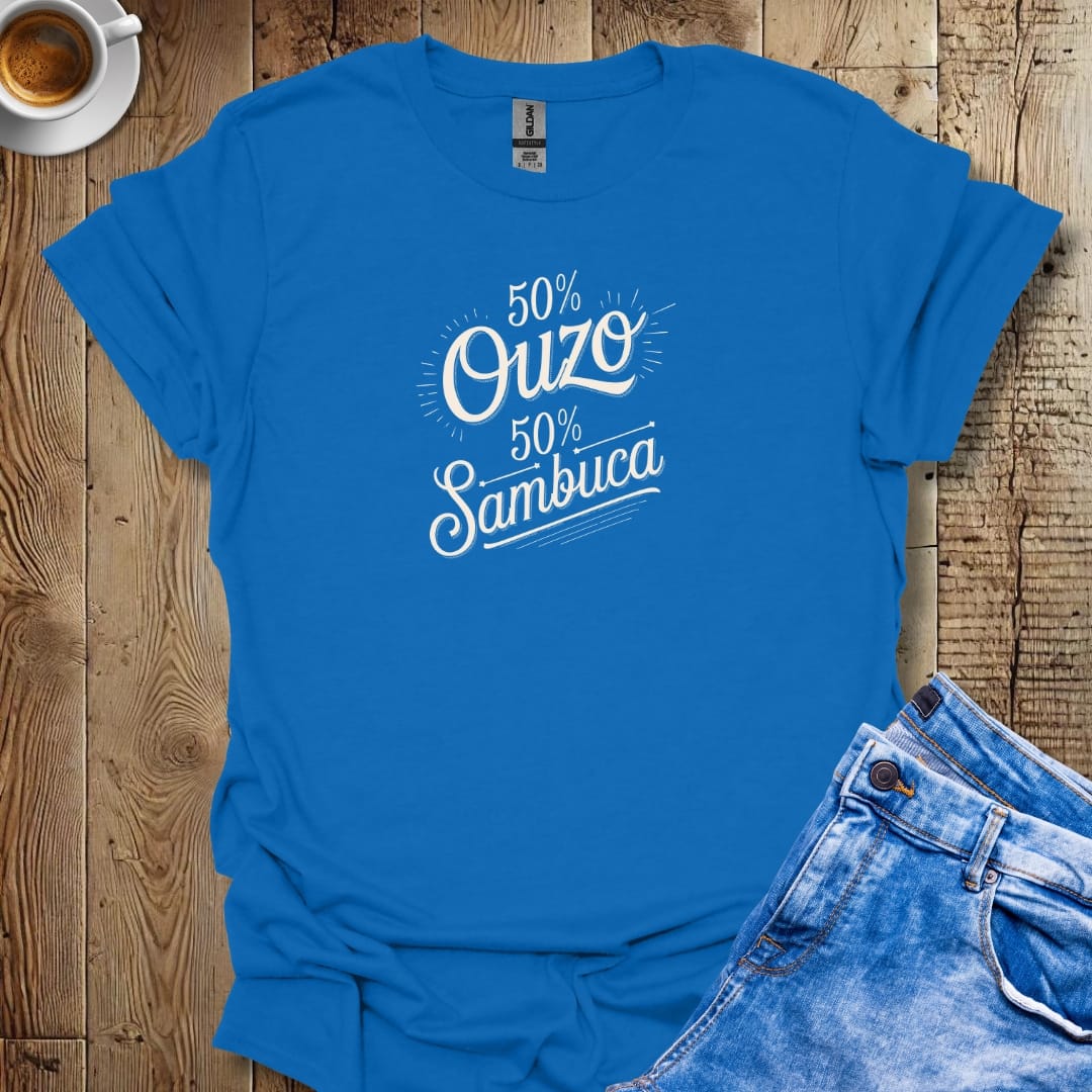 50% Ouzo 50% Sambuca Half Greek Italian T-Shirt