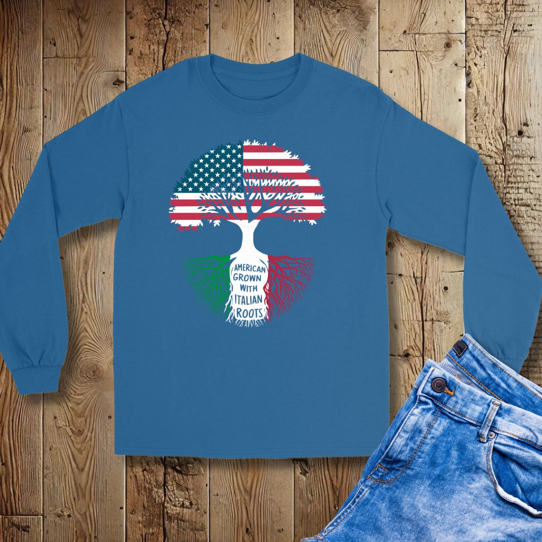 American Grown with Italian Roots Tree Unisex Long Sleeve Tee