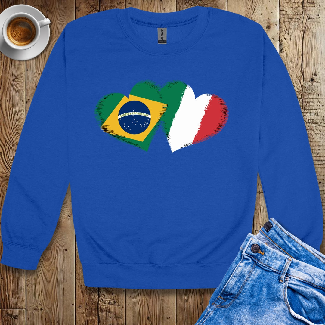 Half Brazilian Half Italian Flag Hearts Sweatshirt