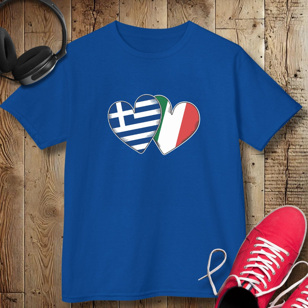 Greek Italian Flag Hearts Kids Tee