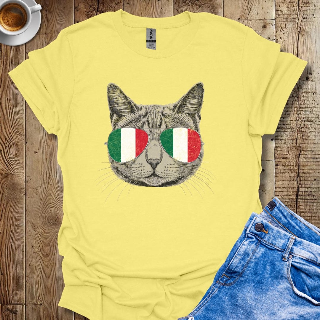 Cat with Italian Flag Sunglasses Italian Pride T-shirt