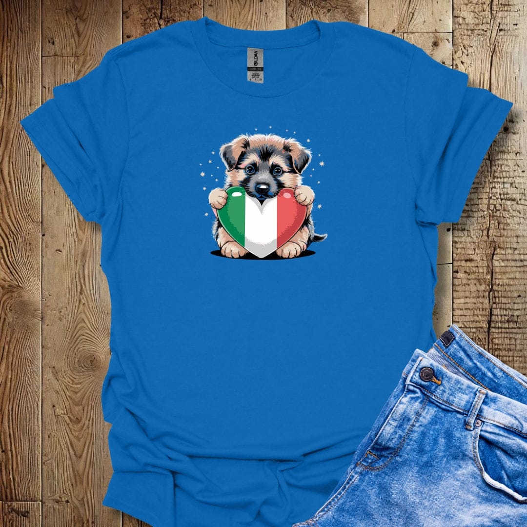 German Shepherd Puppy with Italian Heart Flag T-shirt