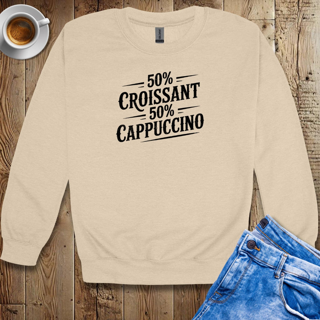 50% Croissant 50% Cappuccino Half French Italian Crew Neck Sweatshirt
