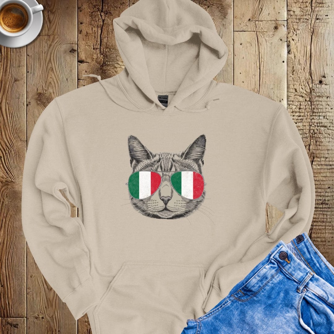 Cat with Italian Flag Sunglasses Hoodie Sweatshirt