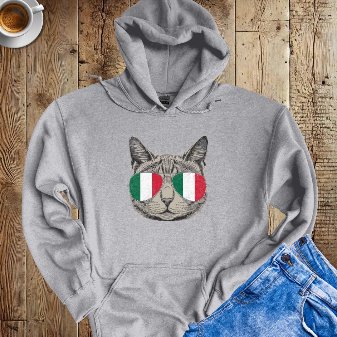 Cat with Italian Flag Sunglasses Hoodie Sweatshirt