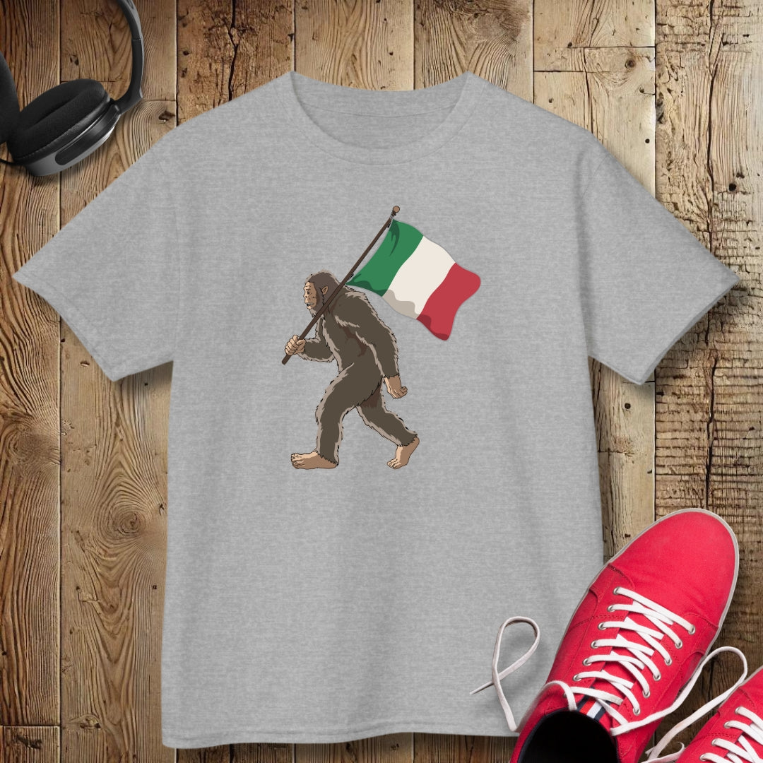 Sasquatch Big Foot with Italian Flag Kids Tee