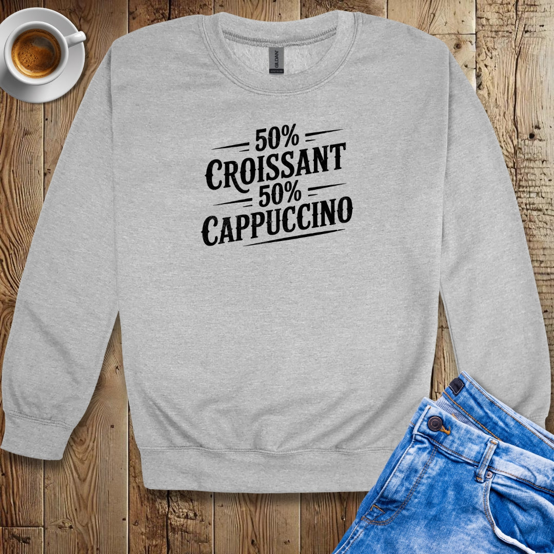 50% Croissant 50% Cappuccino Half French Italian Crew Neck Sweatshirt