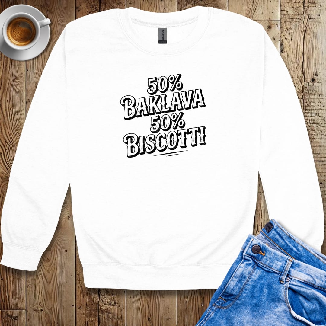 50% Baklava 50% Biscotti Half Greek Italian Crew Neck Sweatshirt